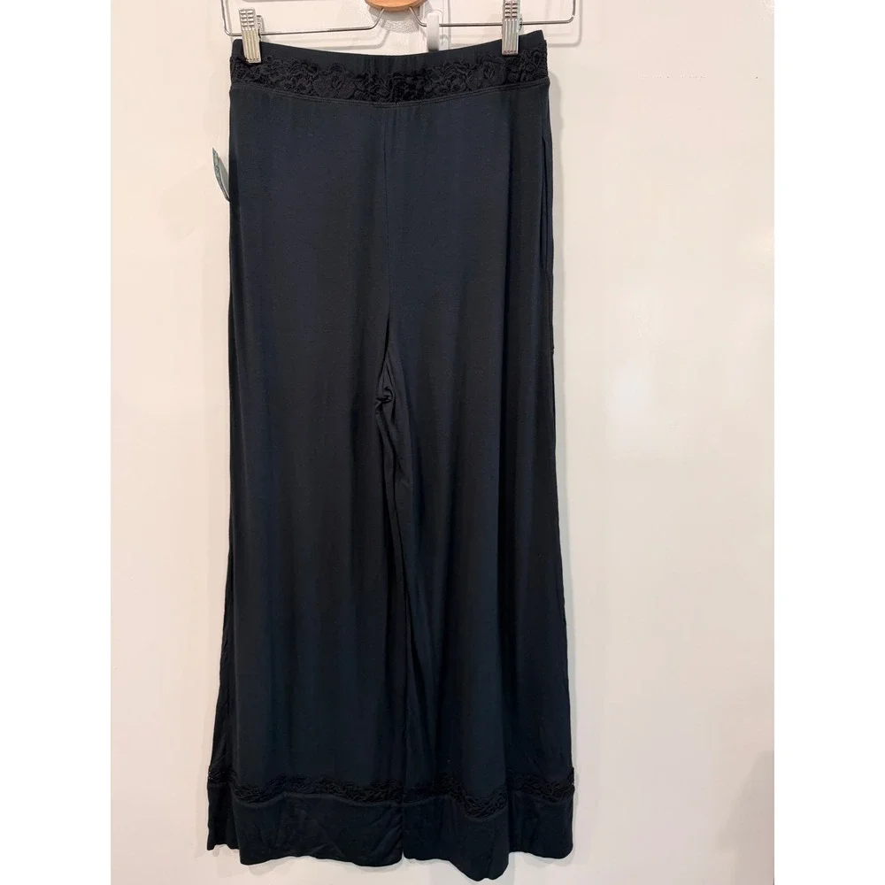 Free People Intimately Black Lace Trim‎ Wide Leg Lounge Pants XS